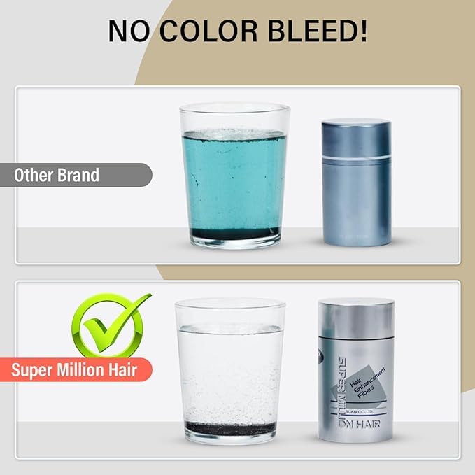 Super Million Hair SMH fibers in 14 natural shades for perfect match.