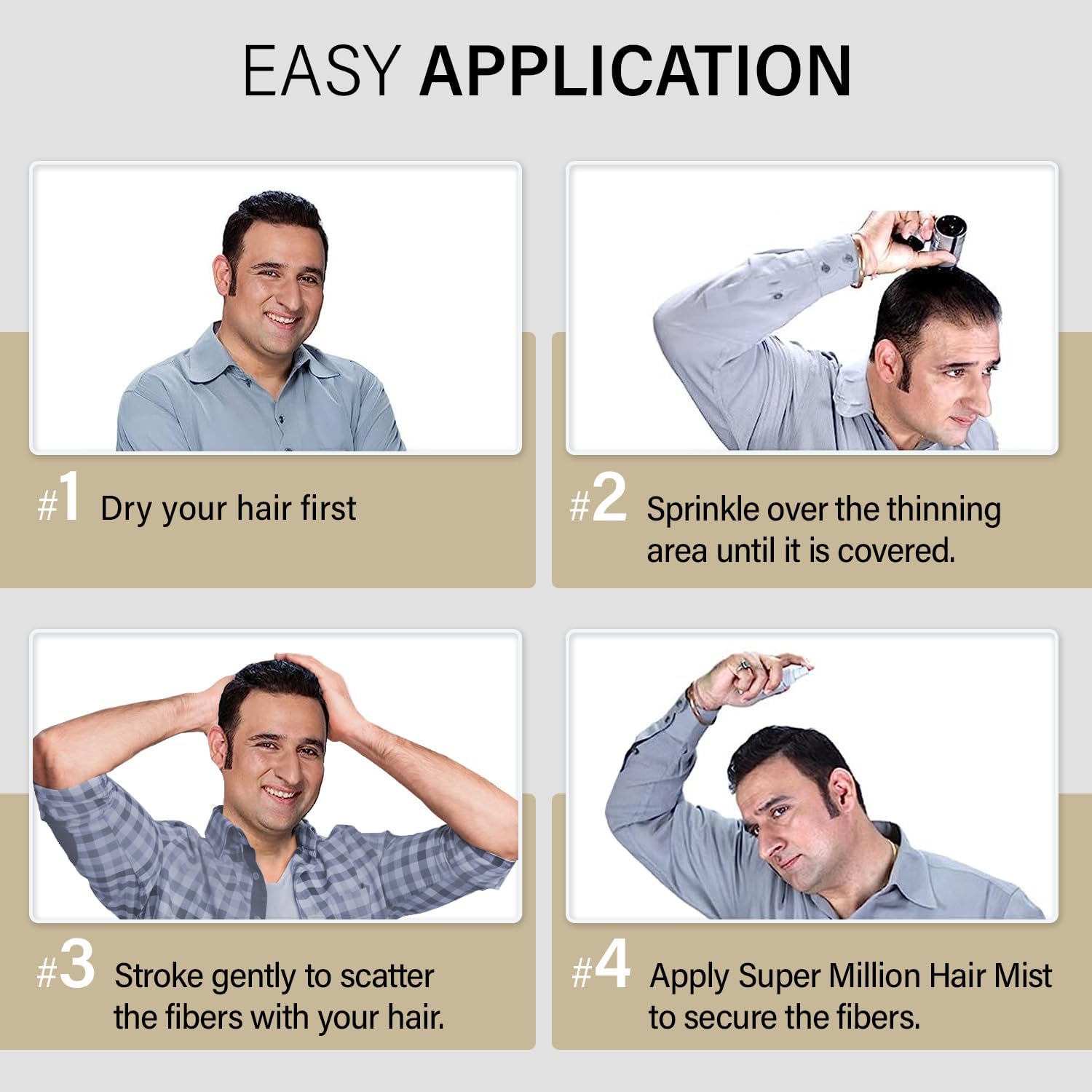 Super Million Hair SMH fibers conceal bald spots discreetly.