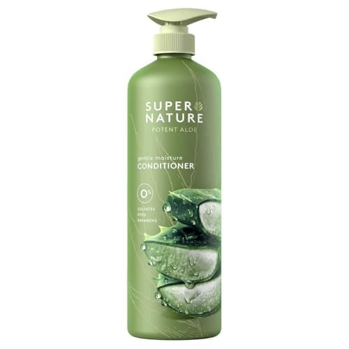 Super Nature Potent Aloe Gentle Moisture Conditioner bottle front shows gentle hydration.