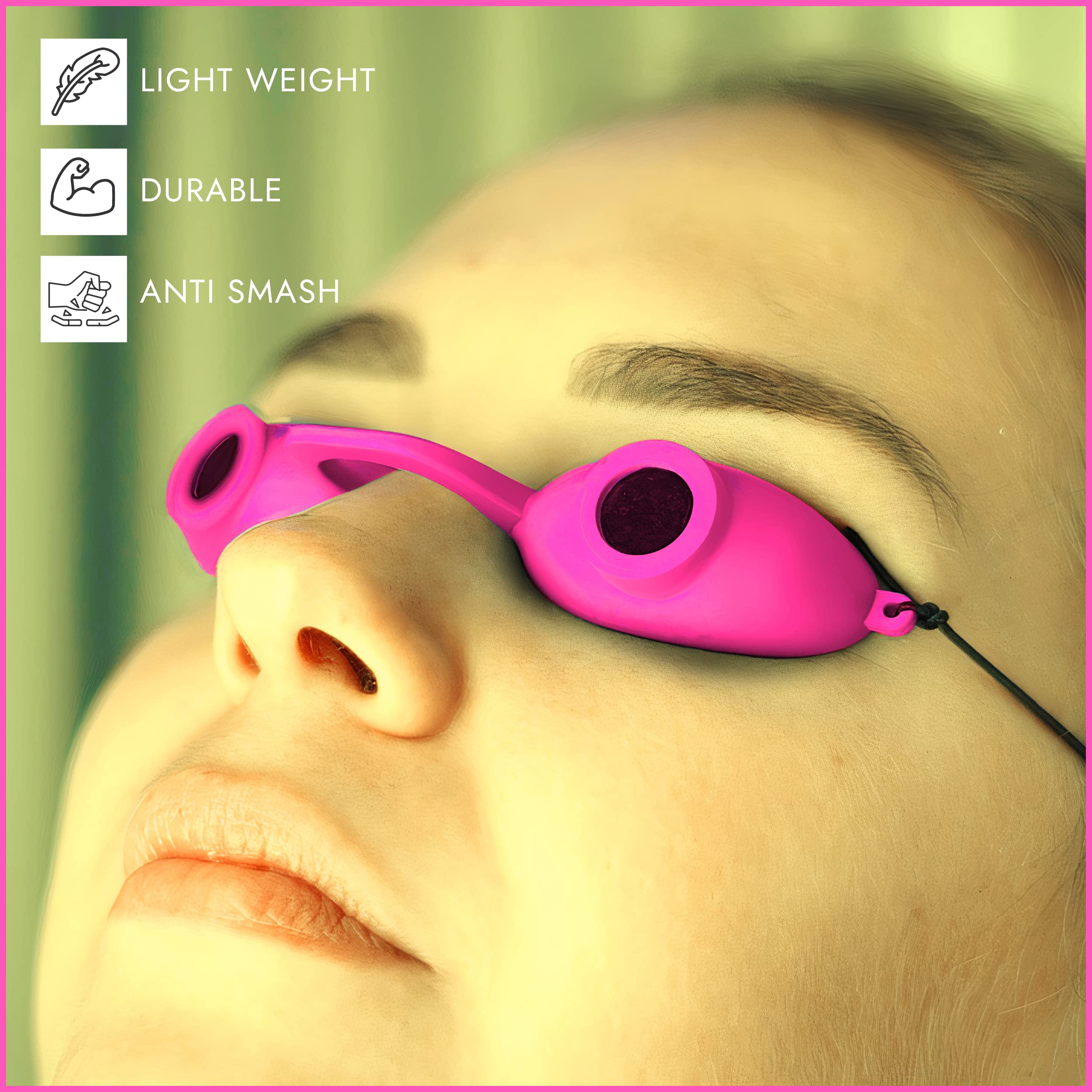 Super Sunnies EVO FLEX eyewear protects eyes during self‑tanner sessions.