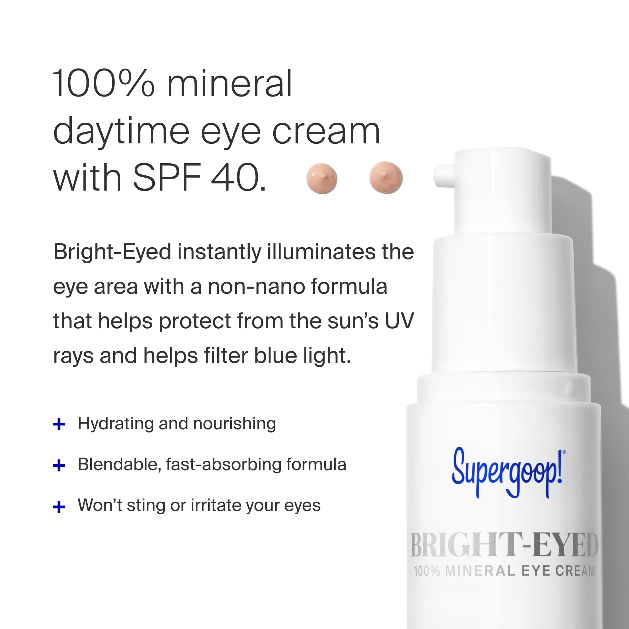 Supergoop Bright-Eyed under-eye application demonstrates soothing, hydrating use for tired eyes