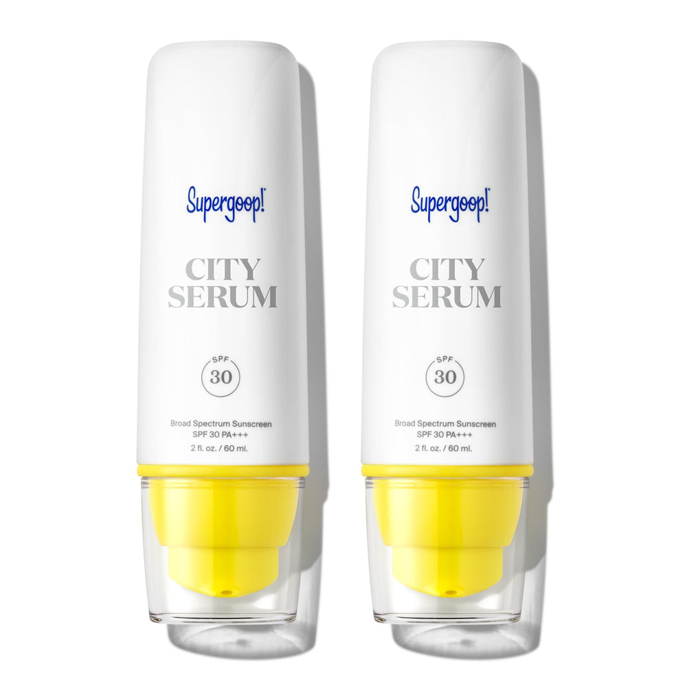 Supergoop City Serum bottle front, a lightweight SPF 30 daily moisturizer.