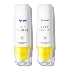 Supergoop City Serum bottle front, a lightweight SPF 30 daily moisturizer.