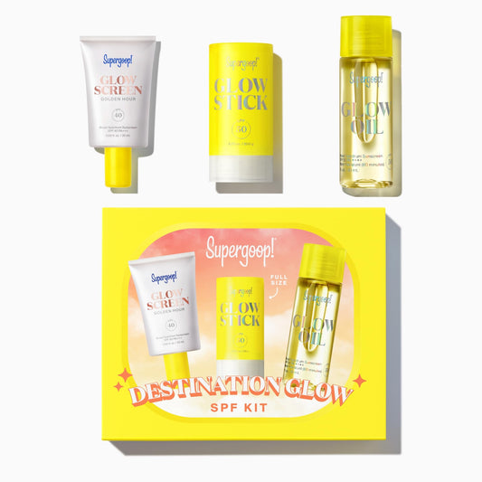 Supergoop Destination Glowscreen SPF 40 shows radiant glow and hydration for makeup base