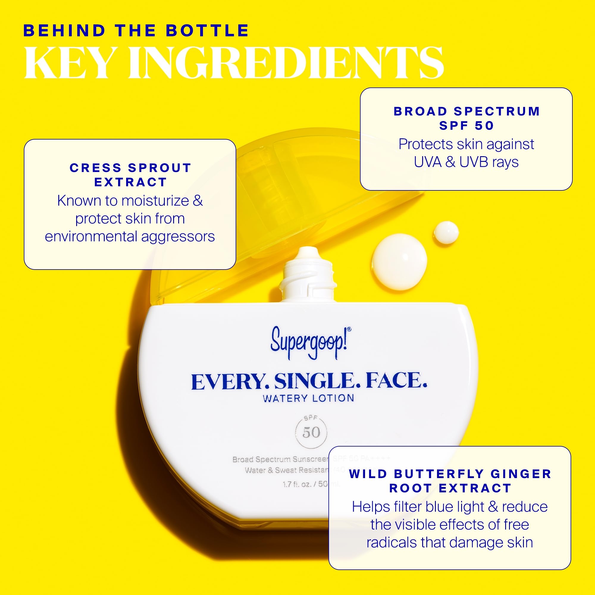 Close-up texture reveals refreshing, cooling feel of Supergoop lotion.