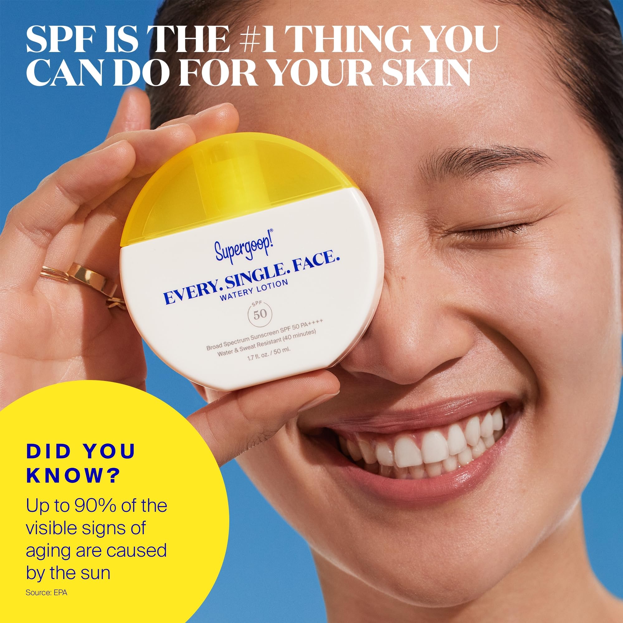 Active day scene highlighting water and sweat resistance by Supergoop lotion.