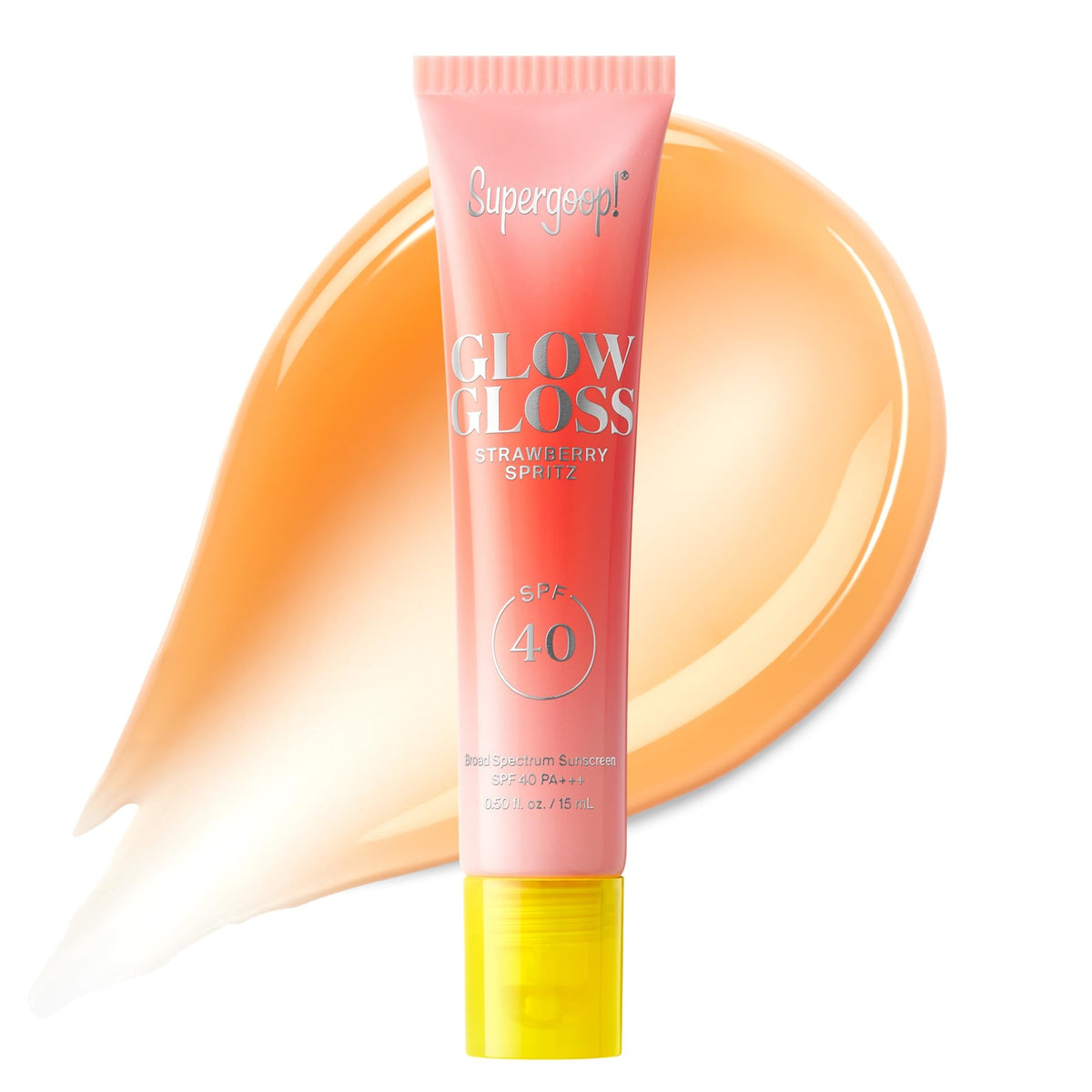 Supergoop Glow Gloss SPF 40 bottle in Strawberry Spritz flavor for sun-safe lip care
