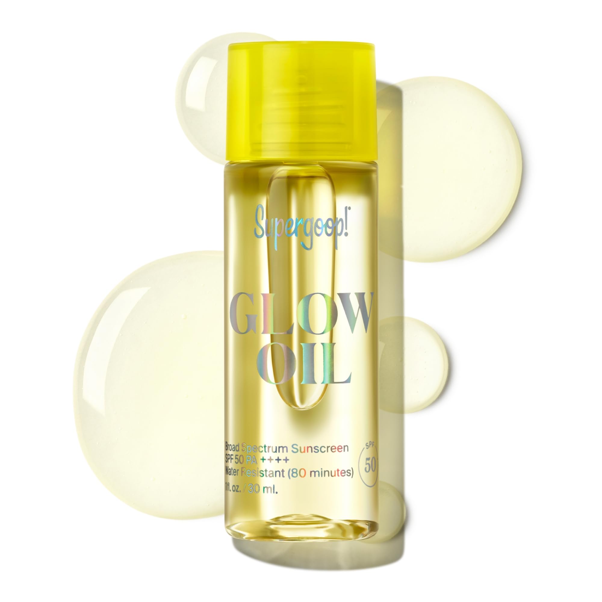 Supergoop Glow Oil bottle front for a radiant, non-greasy glow