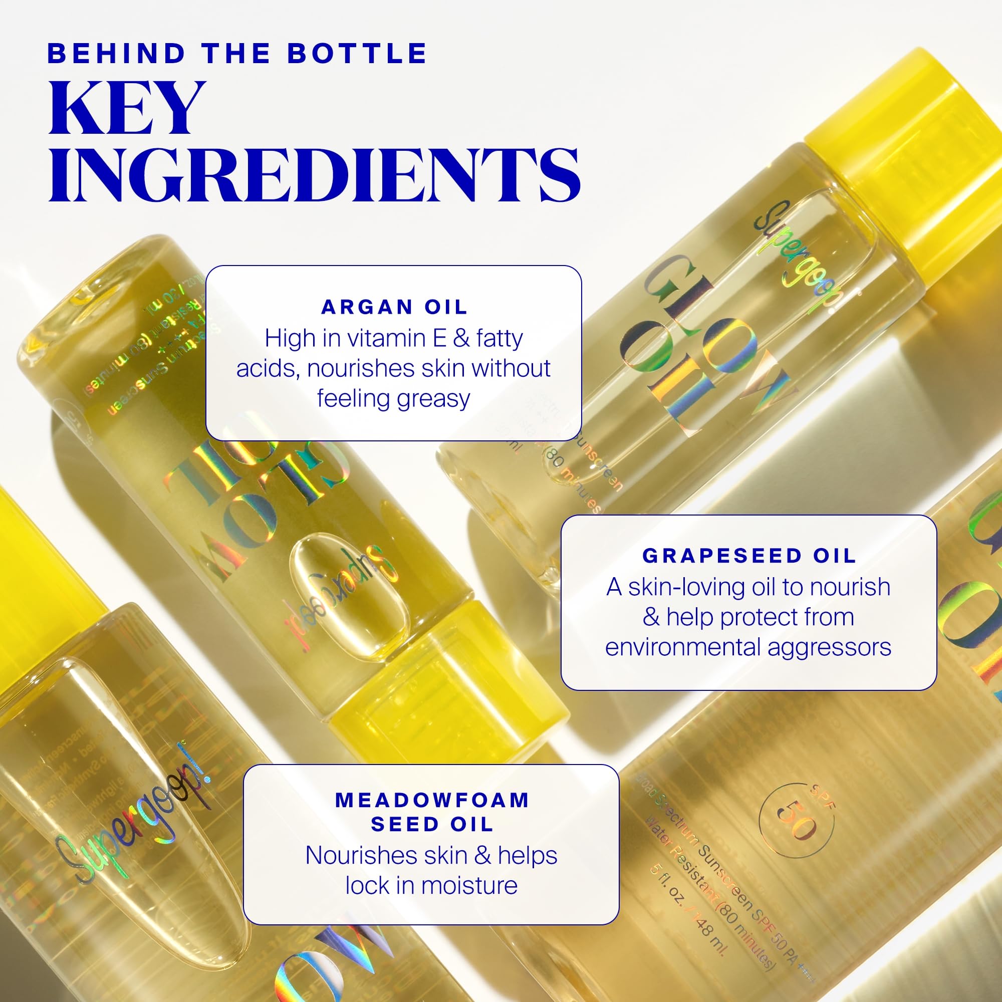 Close-up of skin applying Glow Oil for quick absorption