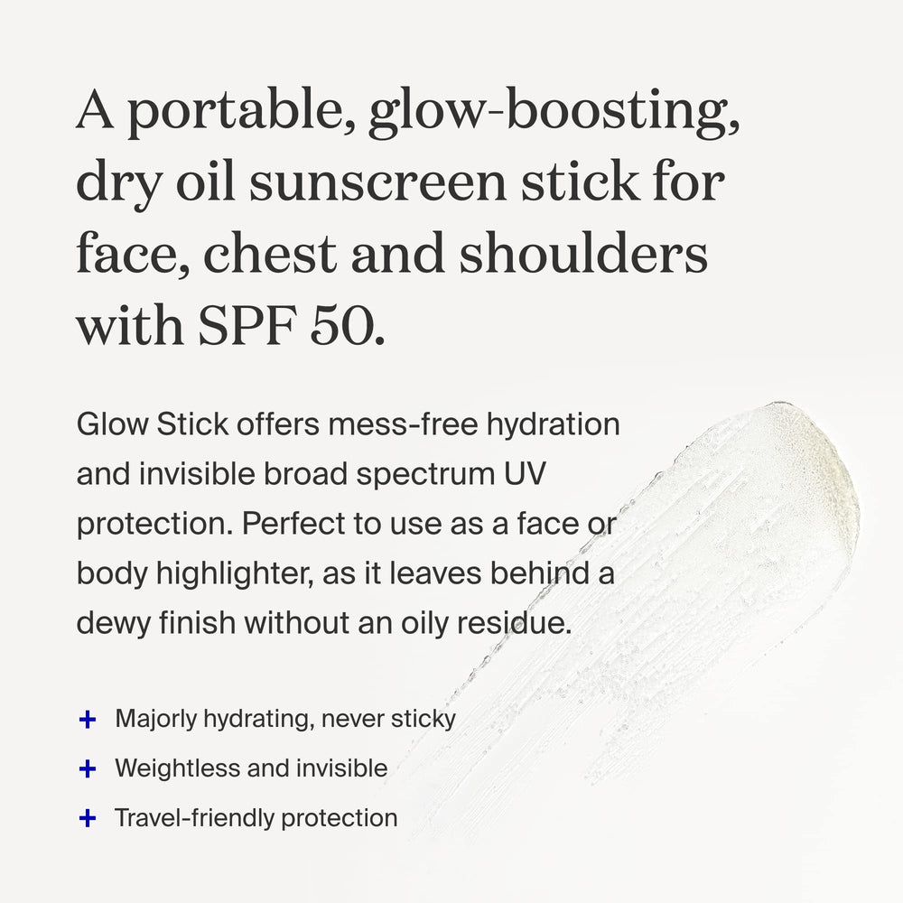 Supergoop Glow Stick applied to the body for portable hydration and protection.