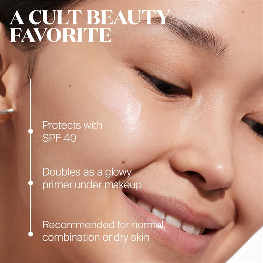 Supergoop Glowscreen Dawn SPF 40 swatch shows SPF and natural tint for daily wear
