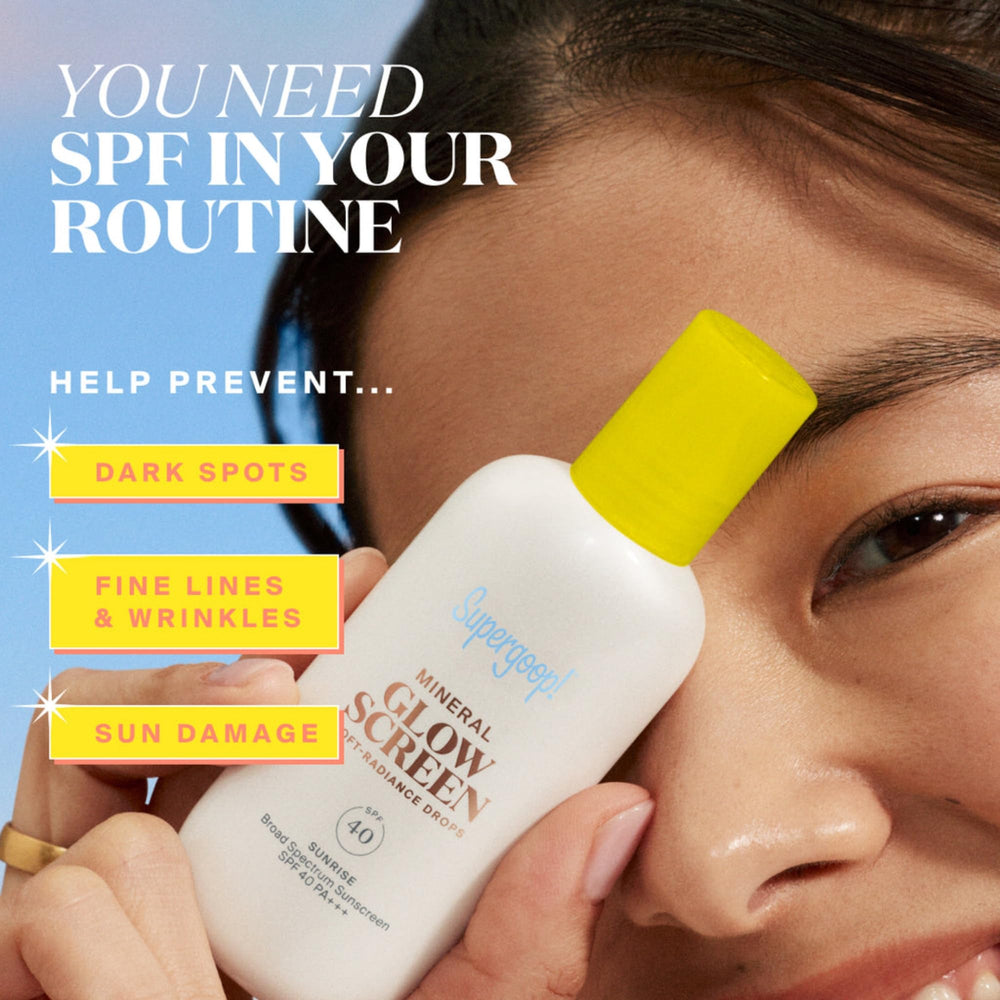 Supergoop Glowscreen Drops Sunrise blended into skin for natural glow and smoother texture