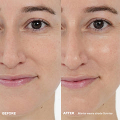 Supergoop Glowscreen Drops Sunrise applied on skin yields subtle illumination and even tone