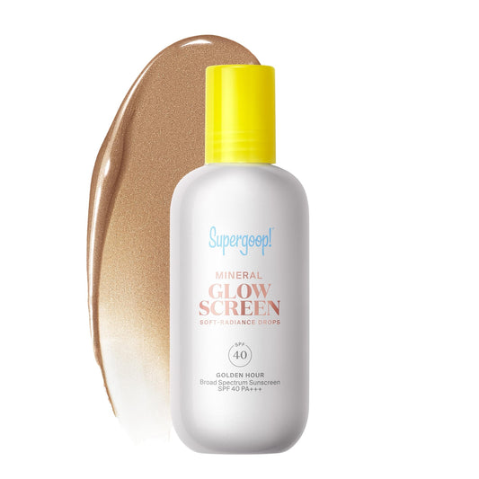 Supergoop! Glowscreen Soft-Radiance Drops Golden Hour bottle adds radiant glow.