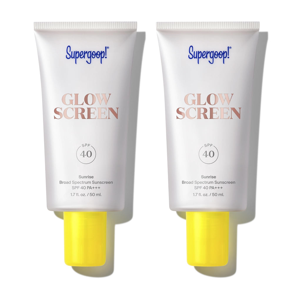 Supergoop! Glowscreen Sunrise bottle with a pearlescent glow for hydrated skin.