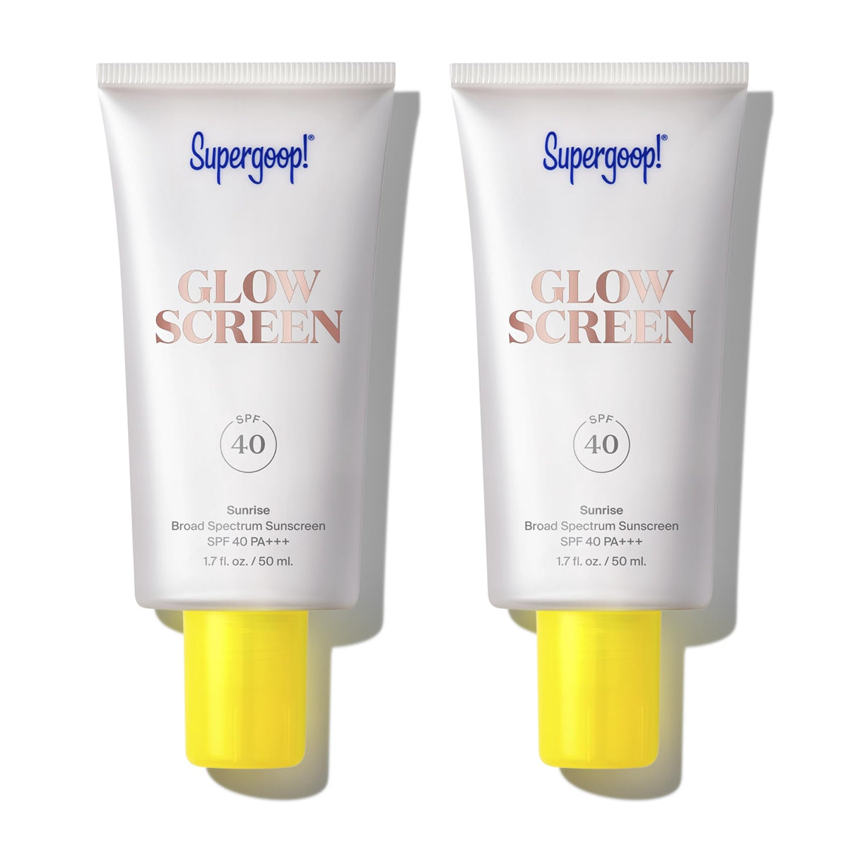 Supergoop! Glowscreen Sunrise bottle with a pearlescent glow for hydrated skin.