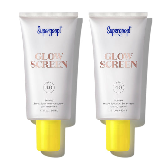 Supergoop! Glowscreen Sunrise bottle with a pearlescent glow for hydrated skin.