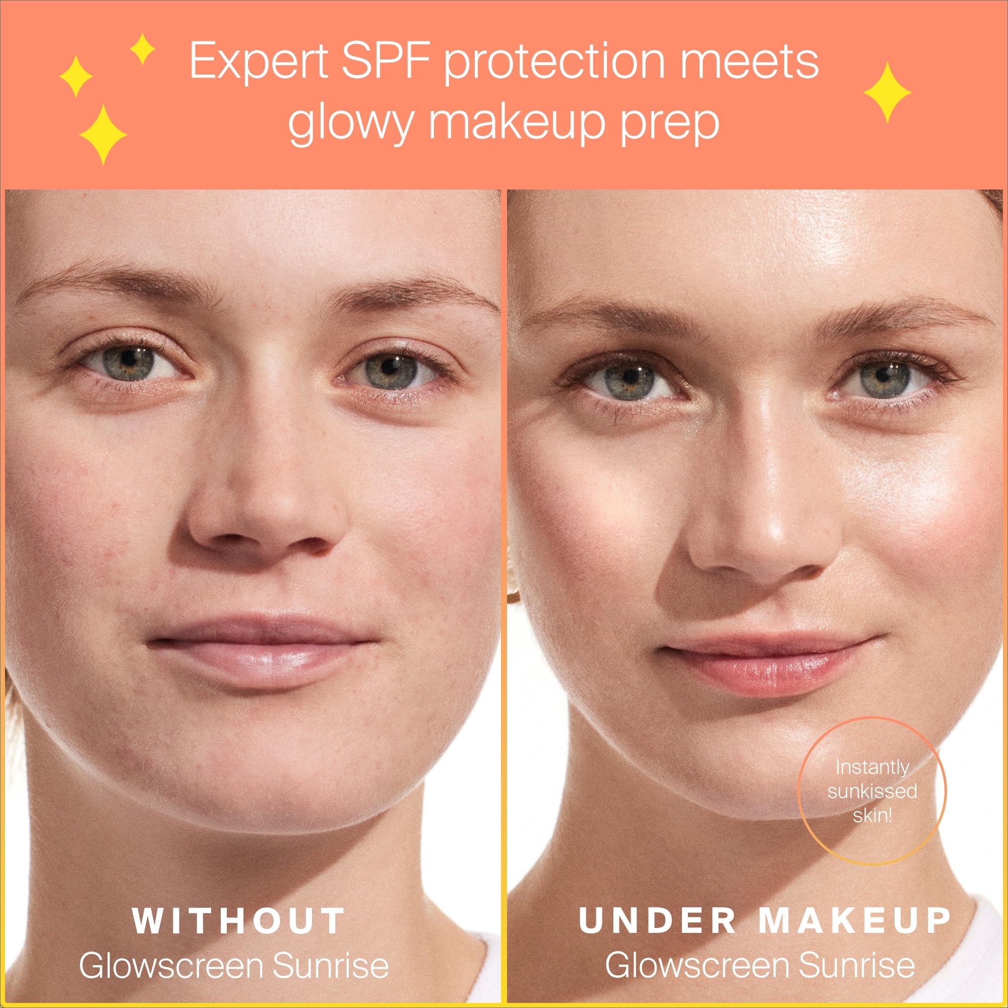 Hyaluronic acid in Glowscreen Sunrise hydrates skin during wear.