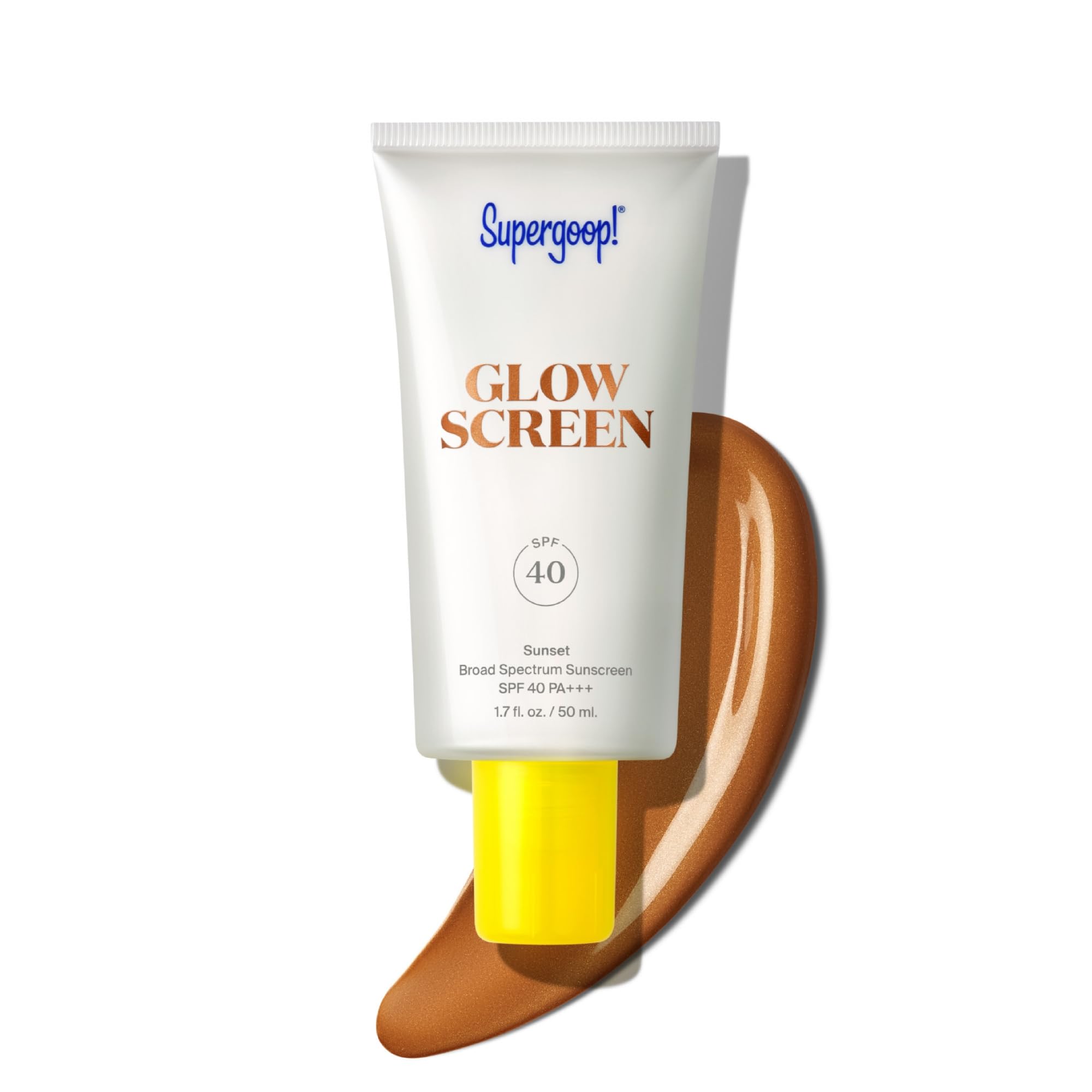 Supergoop! Glowscreen Sunset bottle with SPF 40 and bronze glow.