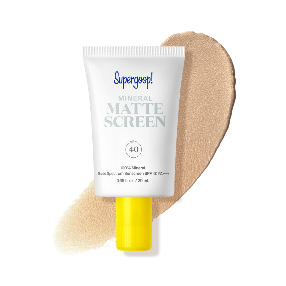 Supergoop Mineral Mattescreen bottle pour demonstrating easy daily sun protection