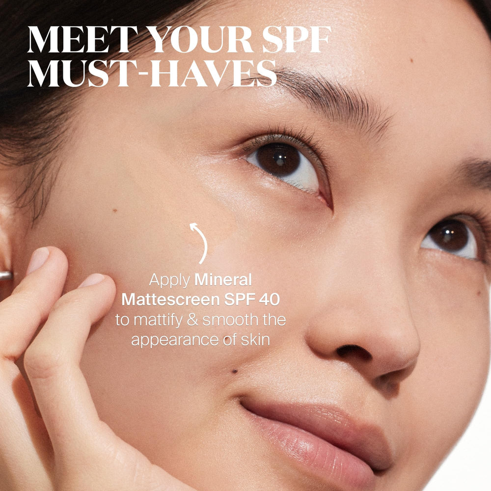 Supergoop Mineral Mattescreen SPF 40 tinted cream primes makeup with smooth finish.