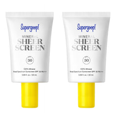Supergoop! Mineral Sheerscreen bottle front with sheer SPF 30 protection.