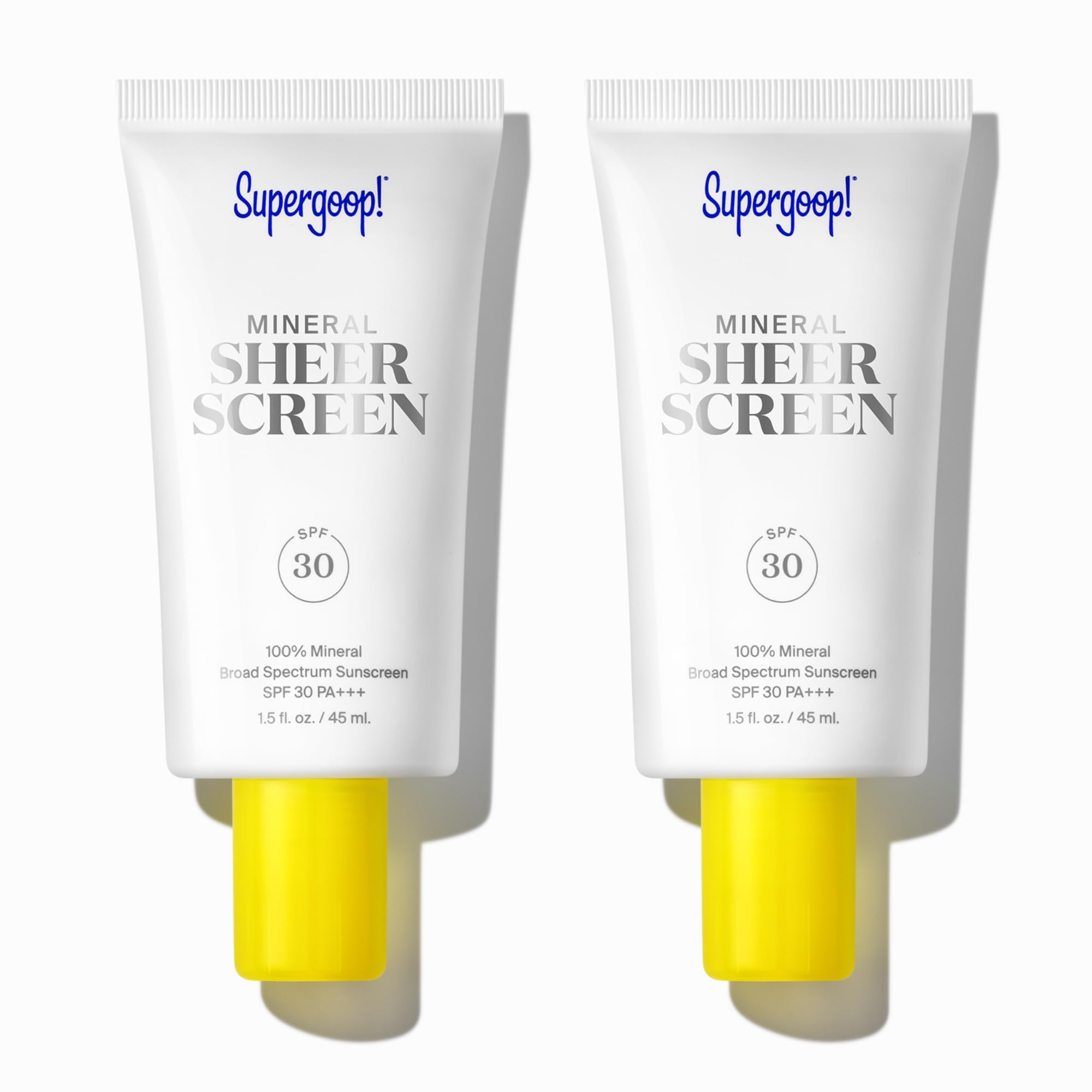 Supergoop! Mineral Sheerscreen bottle-front with SPF 30 and satin finish.