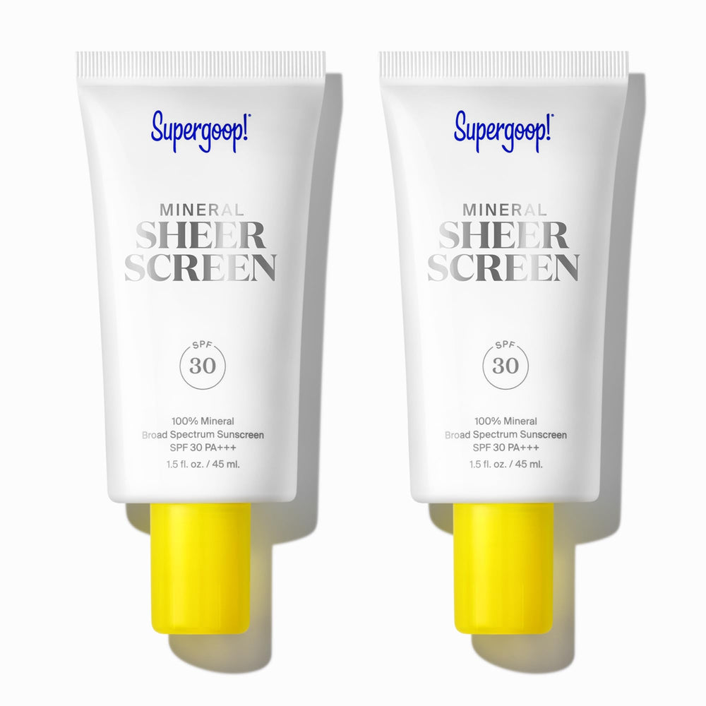 Supergoop! Mineral Sheerscreen bottle-front with SPF 30 and satin finish.