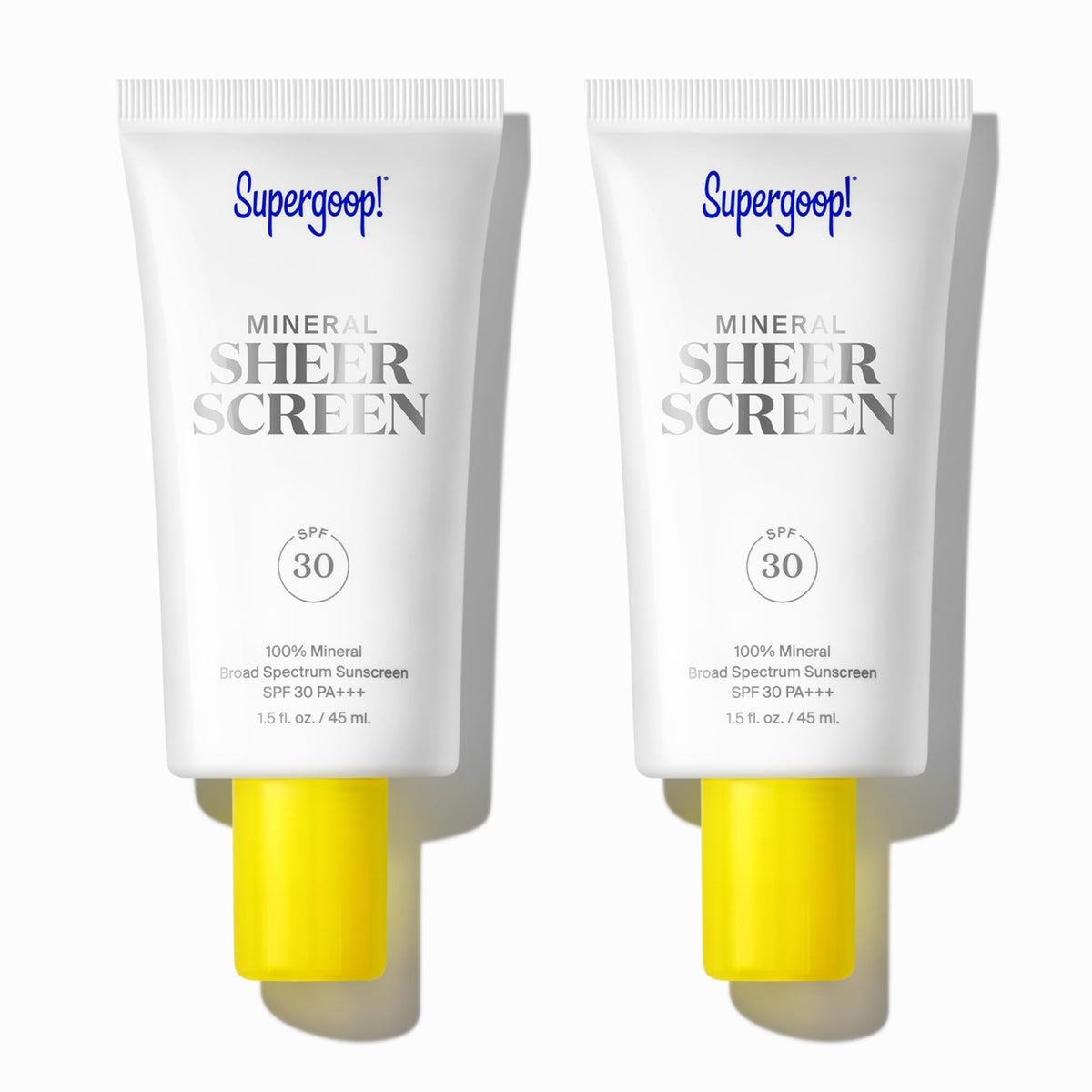 Supergoop! Mineral Sheerscreen bottle-front with SPF 30 and satin finish.