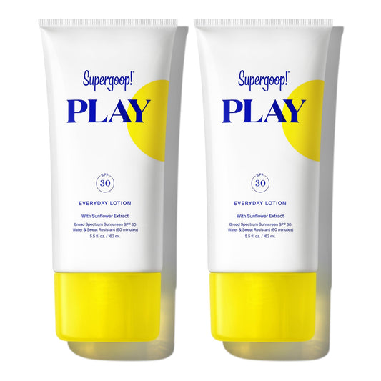 Supergoop PLAY Everyday SPF 30 lotion pack-2 front view protects face and body with lightweight sunscreen