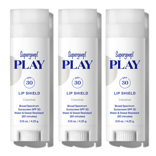 Supergoop! PLAY Lip Shield SPF 30 pack highlighting hydrating lip protection.