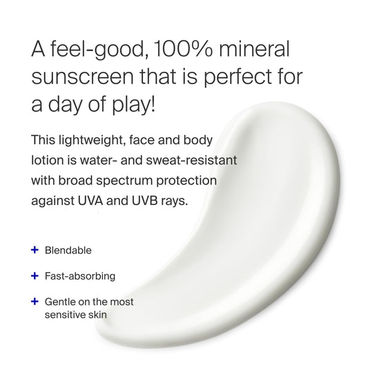 Supergoop! PLAY Mineral Lotion applied on skin, lightweight and fast-absorbing for face and body.