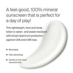 Supergoop! PLAY Mineral Lotion bottle closeup showing lightweight, non-greasy finish.