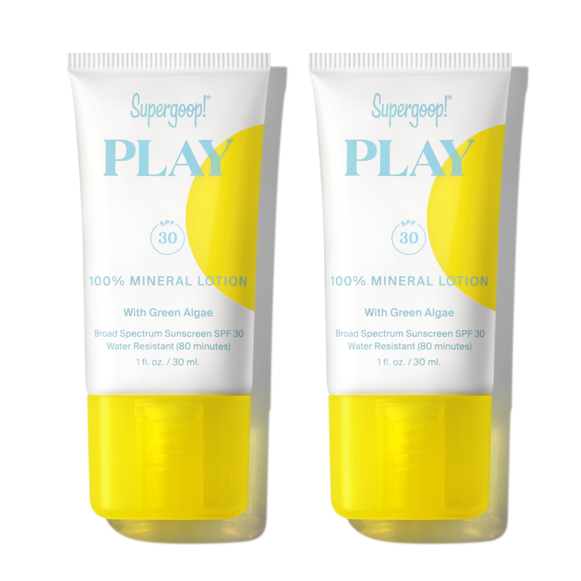 Supergoop! Play Mineral Lotion bottle with SPF 30 for face and body.