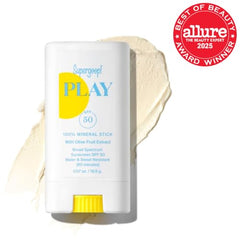Supergoop! PLAY Mineral Stick applied to the face for quick sun protection