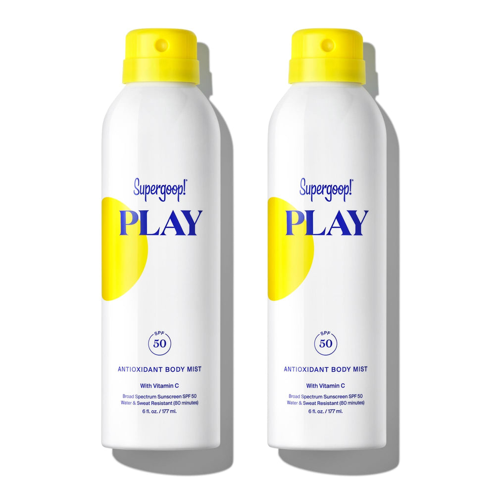 Supergoop PLAY SPF 50 antioxidant body mist bottle closeup for daily protection