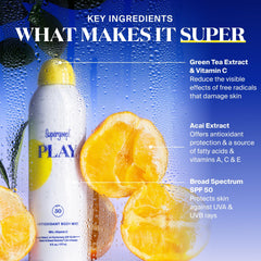 Supergoop PLAY SPF 50 with bag-on-valve technology for efficient dispensing
