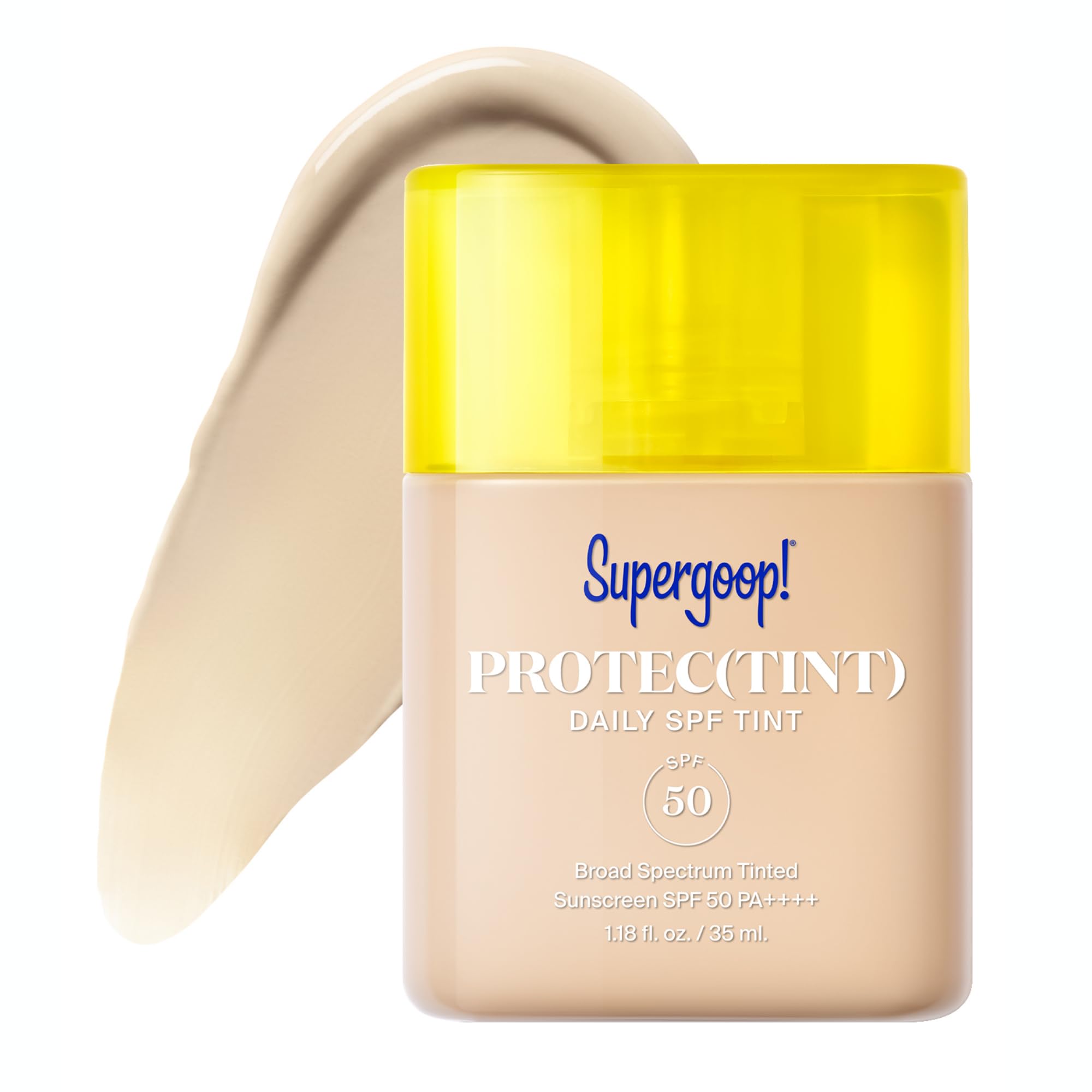 Supergoop! Protec(tint) bottle shows SPF 50 protection and light coverage for daily wear