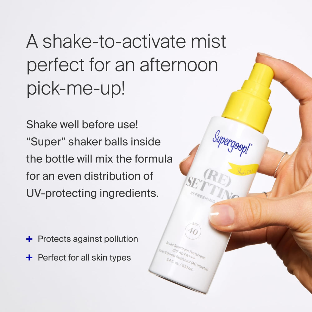 Supergoop! Refreshing Mist spray for quick UV protection refresh during the day.