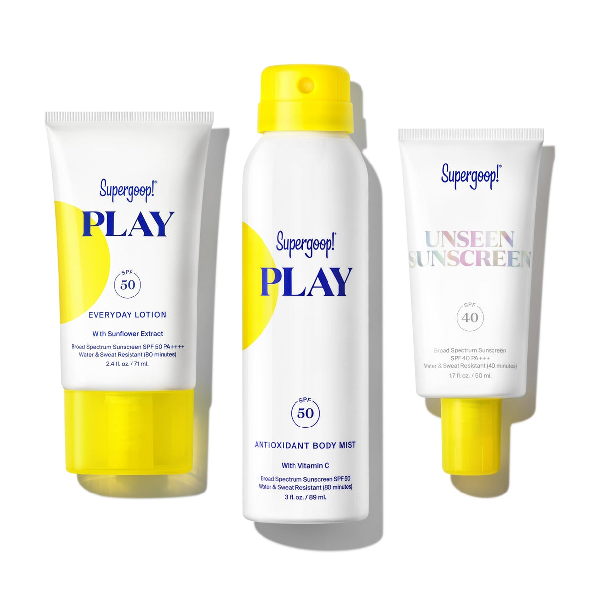 Supergoop! Travel Kit main packaging showcasing three SPF staples for on‑the‑go protection.