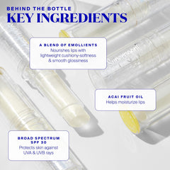 Supergoop! Unseen Lip Balm on lips provides hydration with SPF 30 protection.