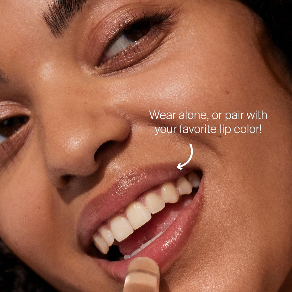 Supergoop! Unseen Lip Balm swatch demonstrates cushiony gloss and broad protection.