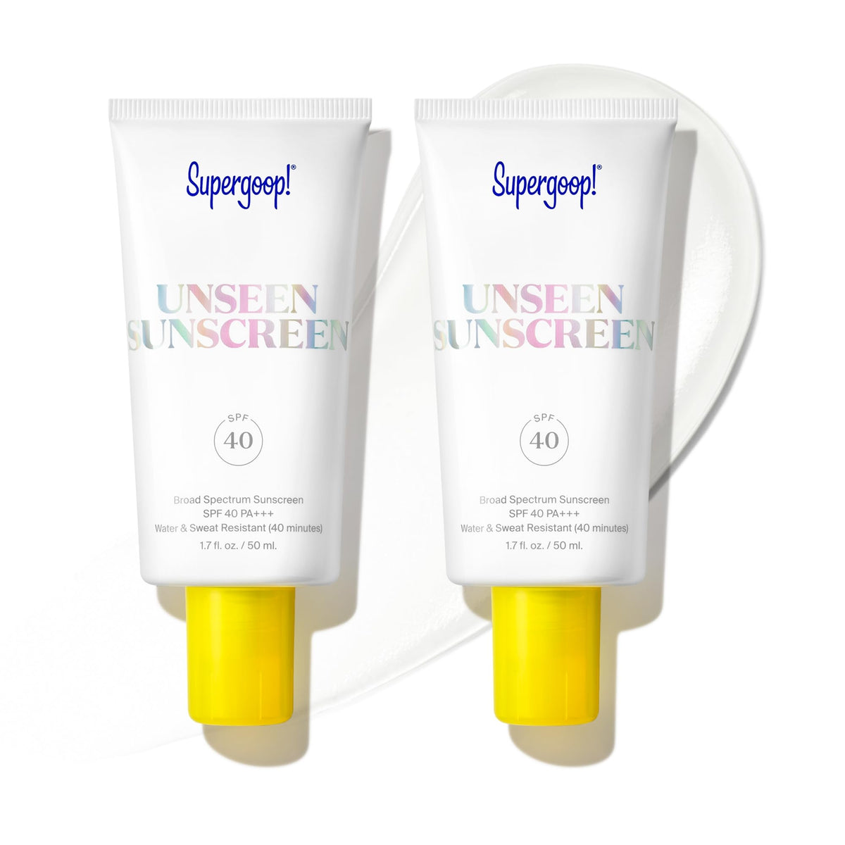 Supergoop! Unseen Sunscreen bottle cap highlighting an invisible, weightless protection for all skin tones.