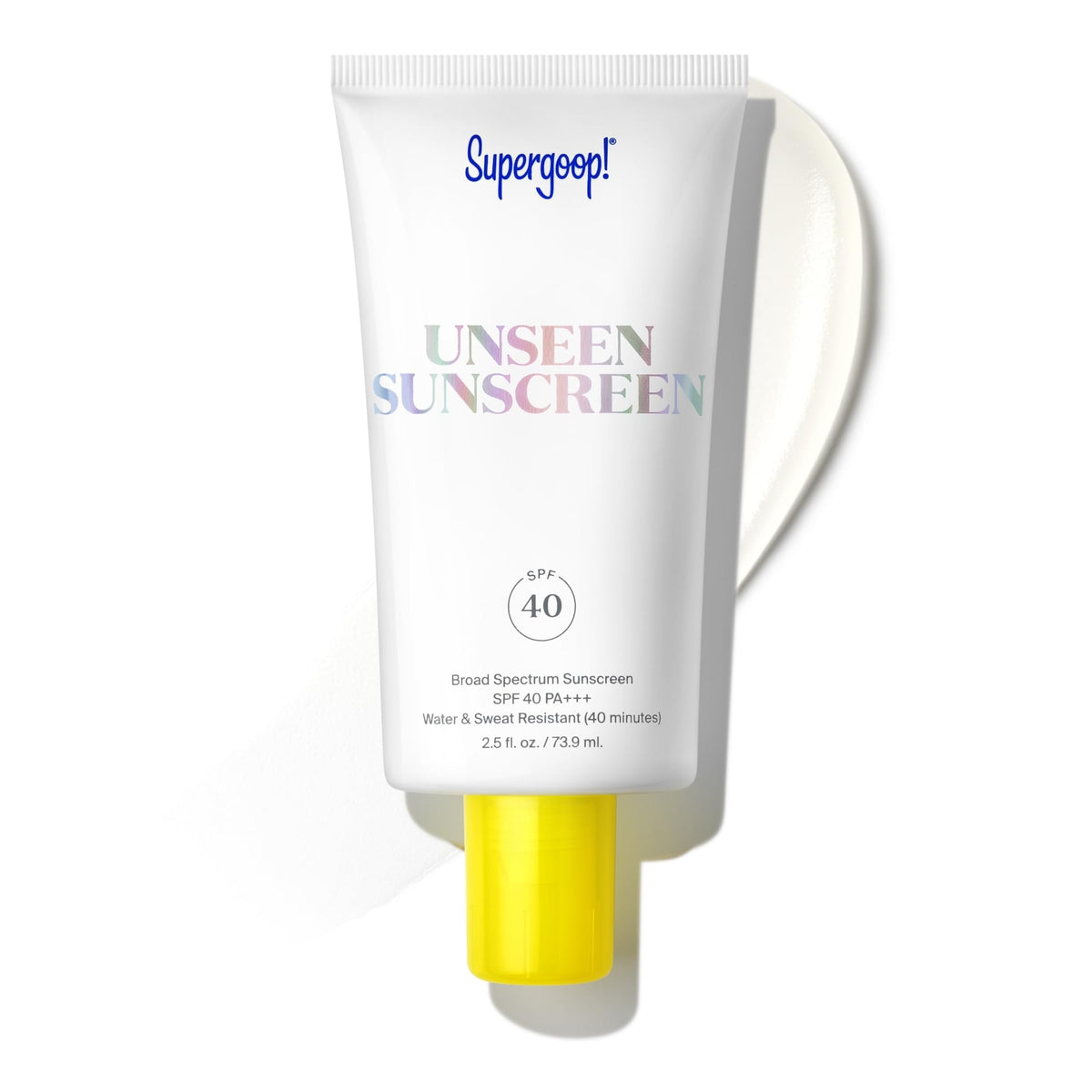 Supergoop Unseen Sunscreen bottle close-up with a clear, invisible finish.