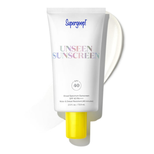 Supergoop Unseen Sunscreen bottle close-up with a clear, invisible finish.