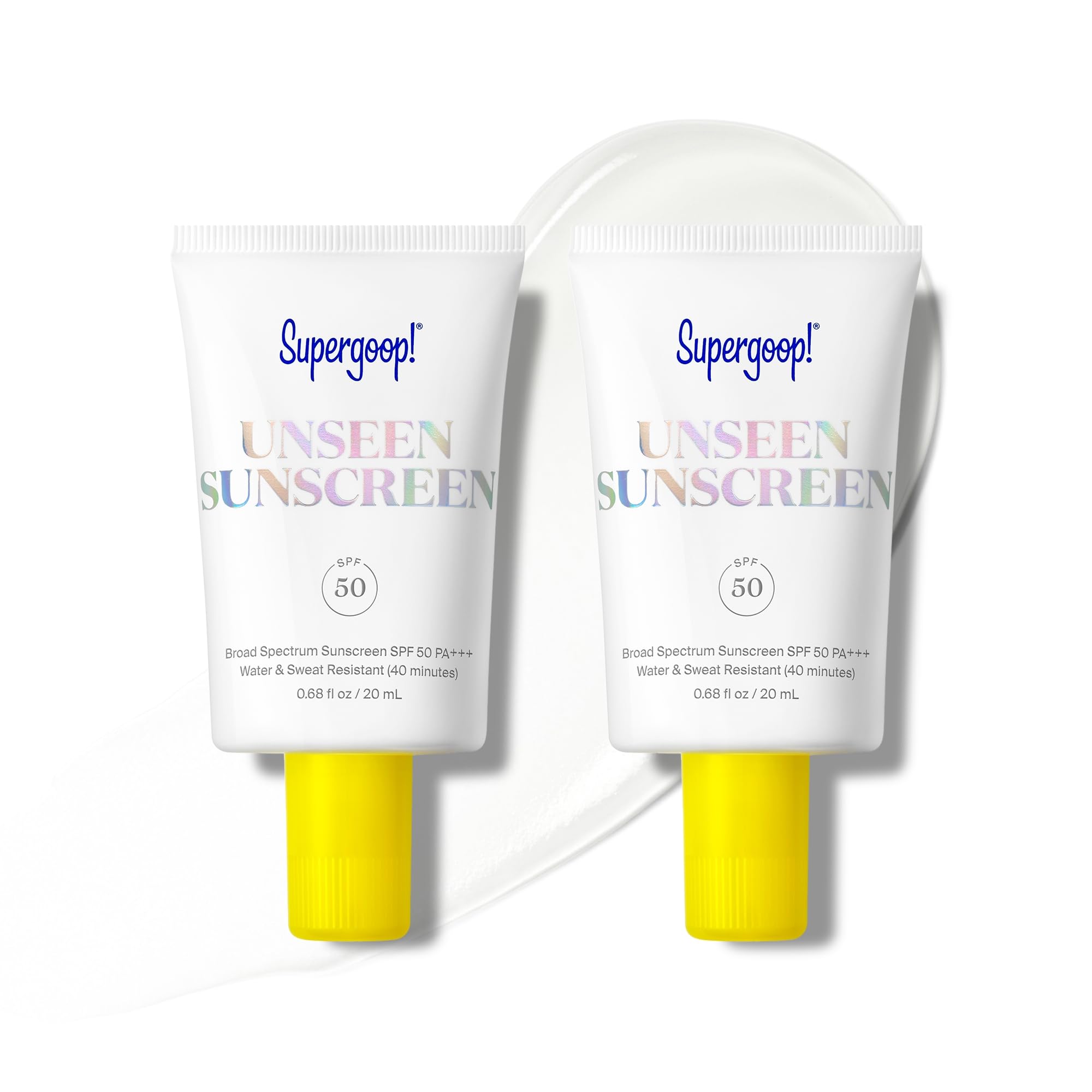 Supergoop! Unseen Sunscreen clear bottle pour shows weightless SPF 50 protection.