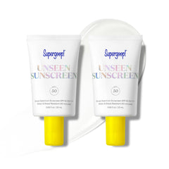 Supergoop! Unseen Sunscreen clear bottle pour shows weightless SPF 50 protection.