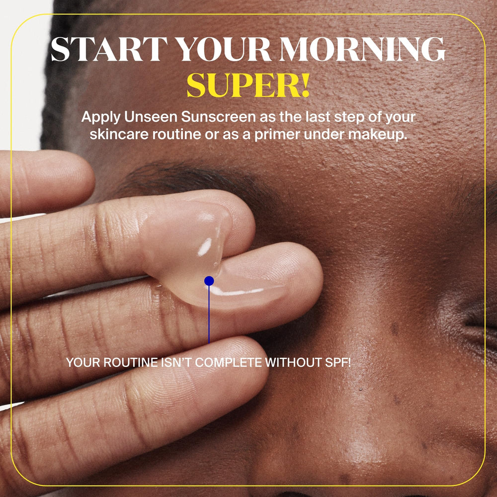 Supergoop Unseen Sunscreen primer before foundation for longer wear.