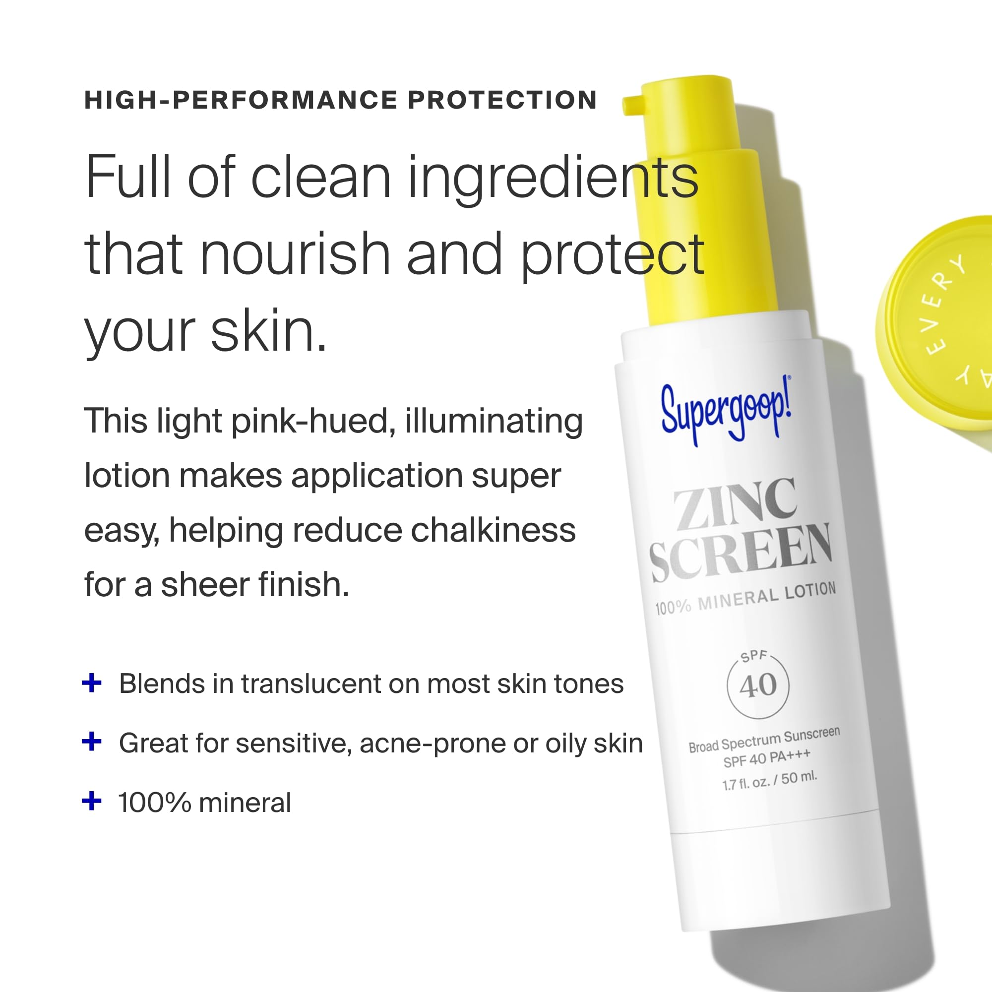 Zincscreen applied under makeup for a smooth, lightweight base