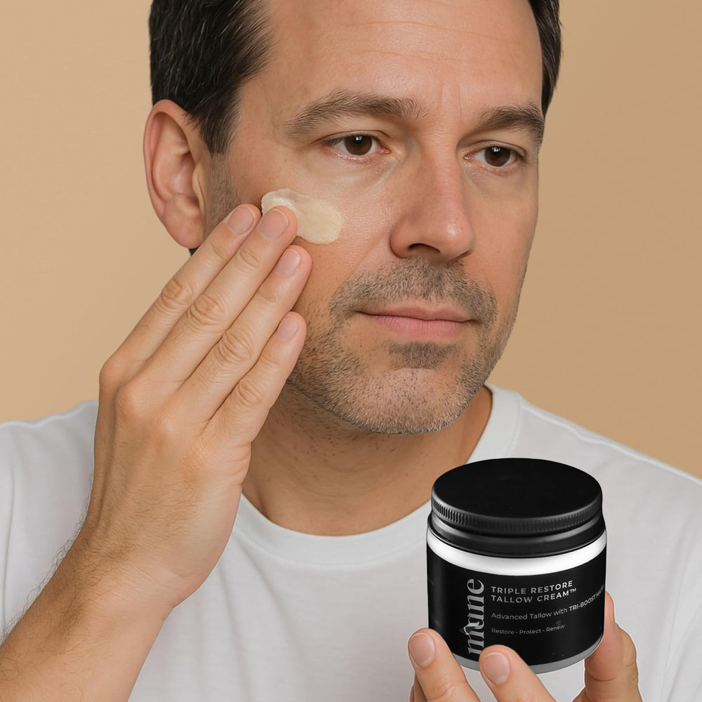 Superior Mane Application on male face demonstrates comfortable wear all day.